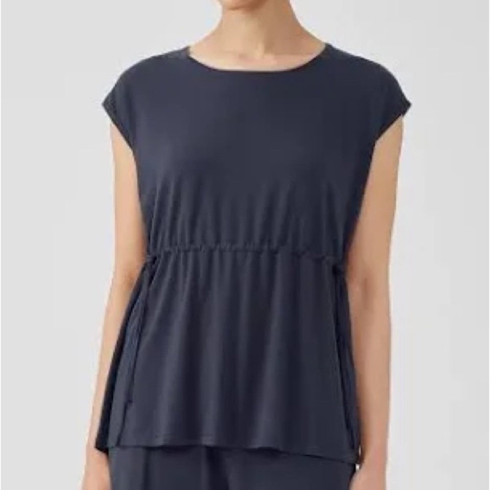 Eileen Fisher boxy navy blue sleeveless top size MP